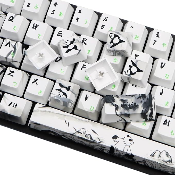 MOLGRIA Keycaps 71 Set Ink Panda for 71 64 61 Keys Keyboard, Custom PBT OEM Profile Key Caps with Japnanese Font for Cherry MX Khail Switches 60 Percent Gaming Keyboard