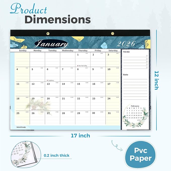 Desk Calendar 2026, 18 Months Calendar Runs from January 2026 to June 2027 Large 17 x 12 inch Desktop or Wall Monthly Calendar Planner for Home School or Office, Scenery
