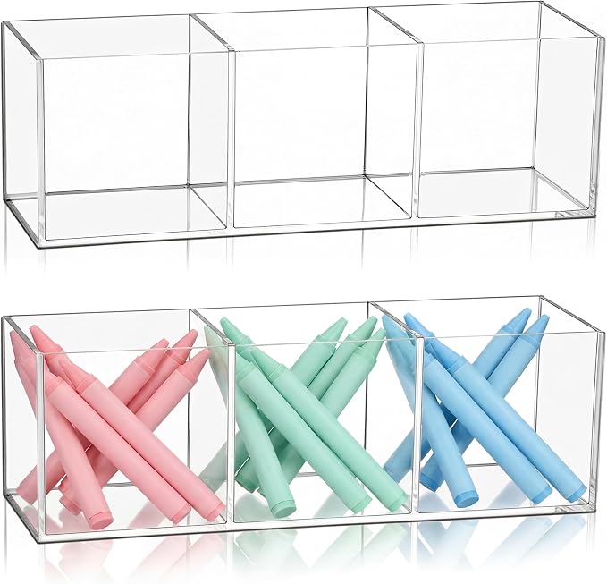 Epakh 2 Pcs Acrylic Cube Organizer 3 Compartments Makeup Pen Holder | Clear Transparent Color, Drawer Brush Organizer, Back to School Supplies, Mini Acrylic Cubes, Desk Office Vanity