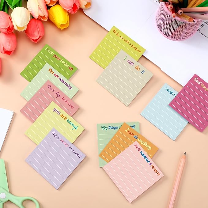 Yinder 24 Pcs Inspirational Sticky Notes Thank You Gift Motivational Sticky Note Pad Employee Appreciation Gift Bulk for Staff Coworker Teacher Nurse Office Groups 3 x 3'' (Inspire,Macaron)