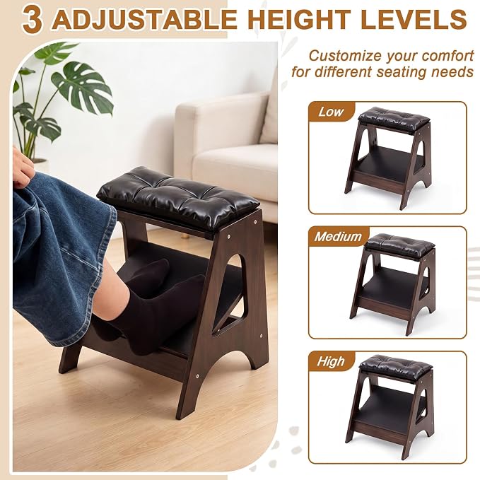 Unittype Double Step Footrest Under Desk with 3 Height Levels,Walnut