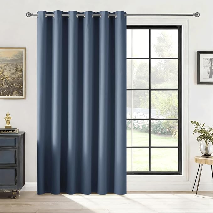 RYB HOME Blackout Thermal Insulated Curtains, Portable Curtain for Sliding Glass Door/Storage/Space Room Divider, Large Window Treatment Room Divider Panel, W80 x L84, Stone Blue, 1 Panel