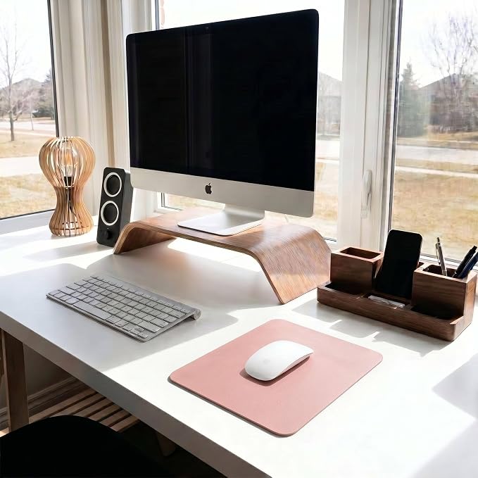 Leather Desk Pad Protector, Waterproof Mouse Pad, PU Desk Mat, Office Desk Cover, Desk Writing Mat for Office/Home/Work/Cubicle (Light Pink) 9x8 in
