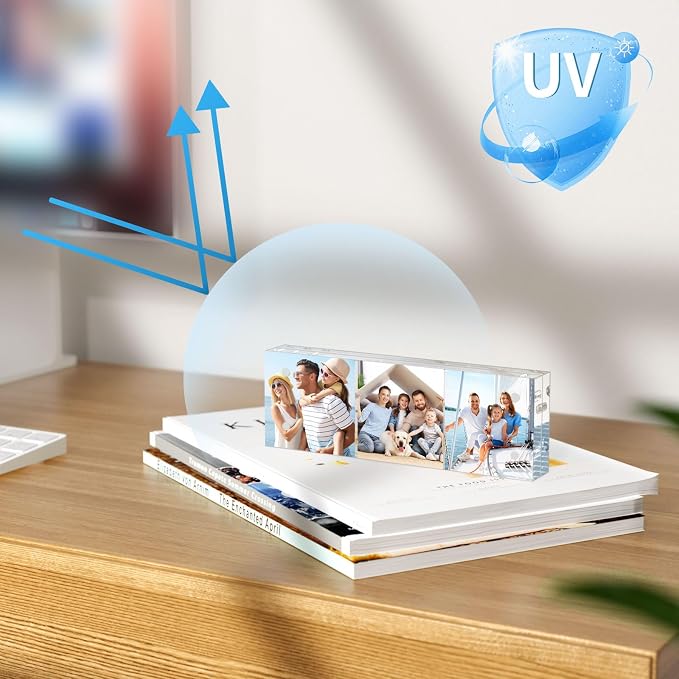 AITEE 2x6 Acrylic Picture Frames 3 Pack, Clear Picture Frames，20% Thicker | Freestanding Double Sided Magnetic Acrylic Lucite Frameless Transparent Square Frame Block Gift for Desktop Display