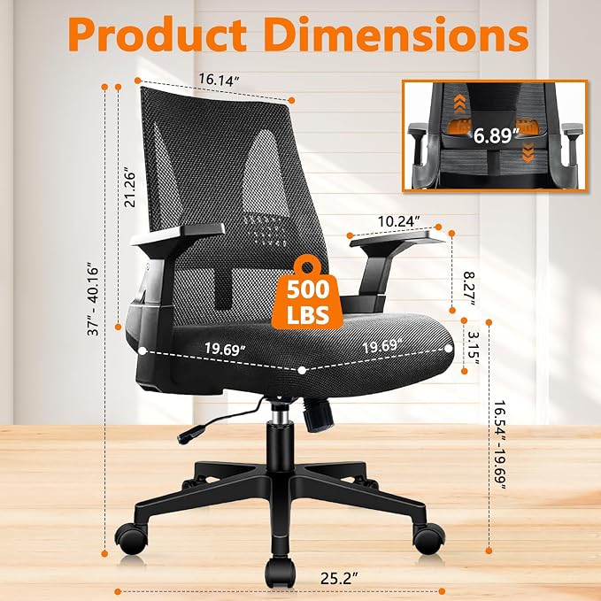 CLATINA 500lbs Big and Tall Office Chair Heavy Duty Mesh Ergonomic Computer Chairs with Adjustable Lumbar Support and Wide Comfy Seat for Home Office Conference Heavy People, Black, 6 Pack