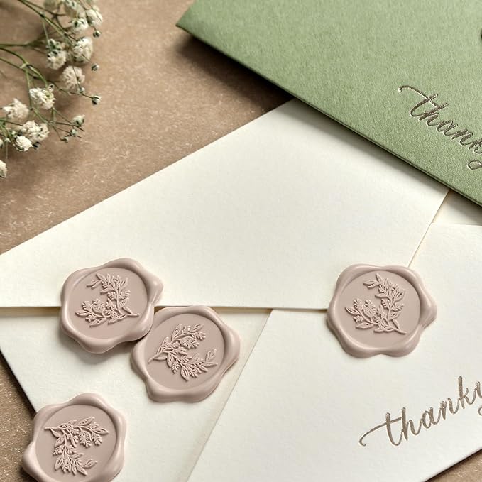 UNIQOOO Wax Seal Stickers - Eucalyptus Wedding Invitation Envelope Seal Stickers, 100 Pcs Self- Adhesive Taupe Stickers, Perfect for Invitation, Christmas, Gift Wrapping, Party