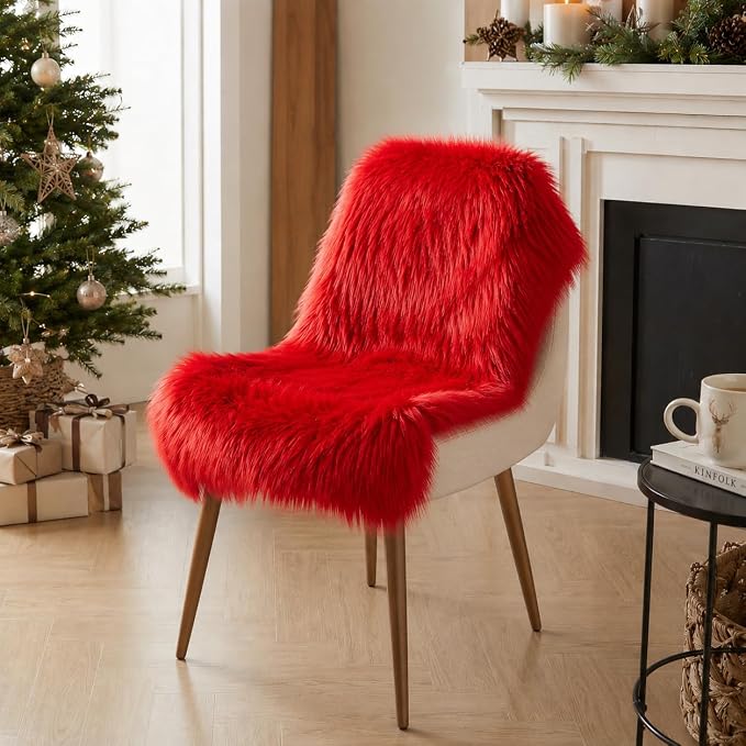 EasyJoy Ultra Soft Faux Fur Rug Fluffy Sheepskin Rug for Bedroom Living Room Sofa Bedside Floor(2 x 3 ft Sheepskin, Red)