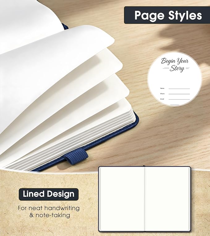 Journal Notebook, A5 Leather Hardcover Blank Sketchbook, 160 Pages, 180° Lay-Flat Binding, 100 GSM Thick Paper, for Sketching, Drawing, Art Journaling & Creative Writing (Navy)
