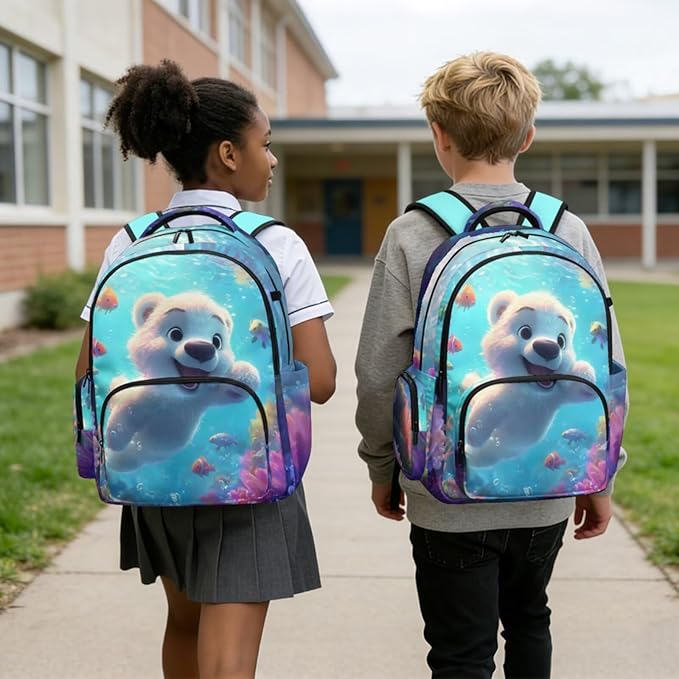 Little Bear Backpack for Girls 6-8 Cute Bookbag with Lunch Box Kawaii Backpacks Set for Girls Cute Large Capacity Schoolbag for Kids Backpack Elementary Back to School Supplies