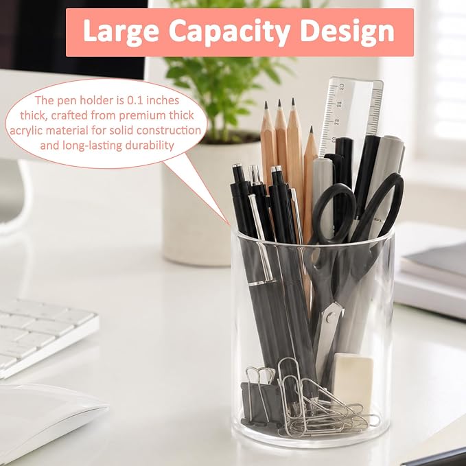 Mototo 3PCS Clear Acrylic Pen Holder Round Pencil Cup Office Desk Organizer | Toothbrush Utensil Holder Marker Makeup Brush Organizer Pencil Box Coffee Stirrers Storage Container for Classroom Counter