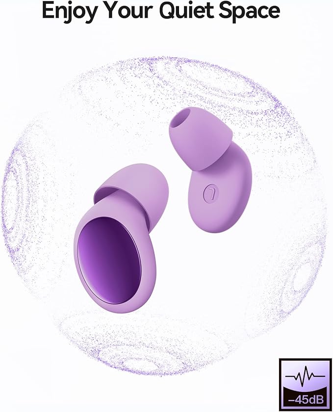 45dB Ear Plugs for Sleeping Noise Cancelling Ear Plugs for Noise Reduction & Snoring, Concerts, Earplugs for Sleep,Sider Sleepers Airplane, Silicone Earplugs Reusable Concert Ear Plug Case Pale Violet