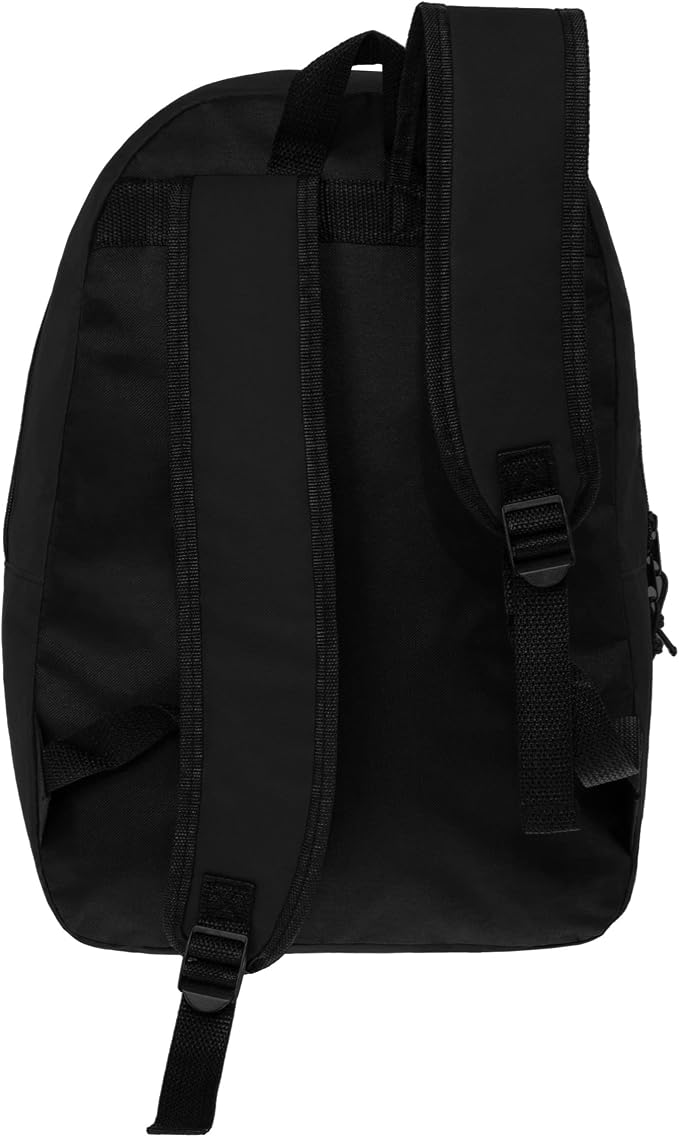 17 Inch Bulk Backpacks in Black Color with 50 Piece Student Supplies Kits - Pens, Pencils, Crayons, and More, Wholesale Case of 12 Value Bundle Packs