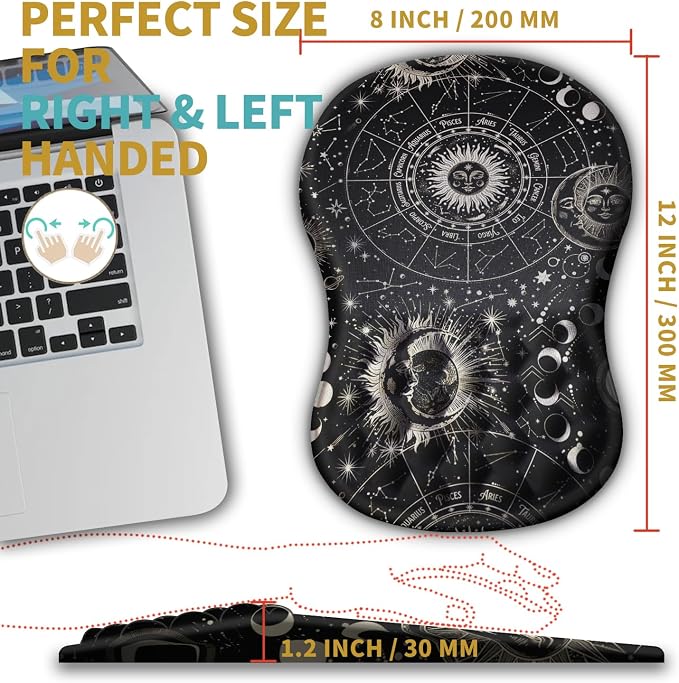 Hokafenle Ergonomic Mouse Pad Wrist Support with Massage Design, Wrist Rest Pain Relief Mousepad with Memory Foam&Non-Slip PU Base,Mouse Pads for Wireless Mouse (12x8 inch,Tarot Constellation)