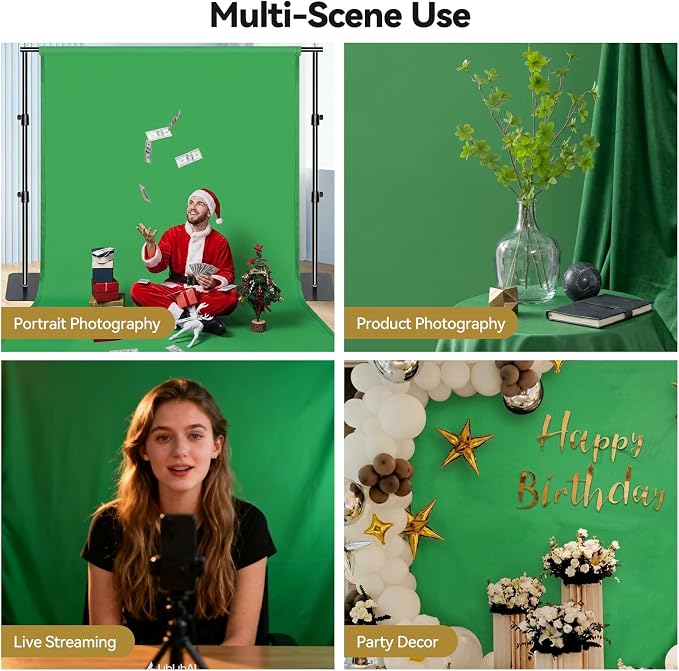 UTEBIT 5x6.5 ft Green Screen Backdrop, Thickened Photography Chroma Key Greenscreen Background, Polyester Fabric Cloth Sheet for Photoshoot, Video Zoom Meeting, Live Streaming, 150Gram (Backdrop only)