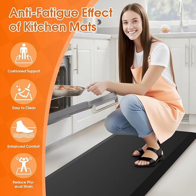 TranquilRelax Extra Large Kitchen Mat Rug, Floor Comfort Mat with Non-Slip Bottom, Waterproof & Stain Resistant & Easy Clean, Standing Desk Mat for Kitchen, Sink, Office (17.3''x60'', Black)