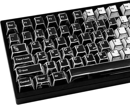 PBT Keycaps, Black and White Manga Style Keycaps Set, 135 Keys Cherry Profile Dye Sub Custom Keycap Minimalis Keyboard Key caps for 60%, 65%, 75%, 100% Cherry MX Mechanical Keyboard