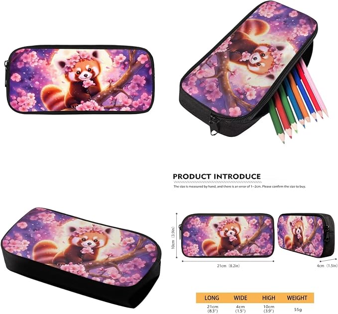 WELLFLYHOM Cherry Blossom Red Panda Backpack for School Kids Girls 4-7 4PCS | Moon Book Bag with Lunch Bag Pencil Case Waterbottle Sleeve Back to School Supplies