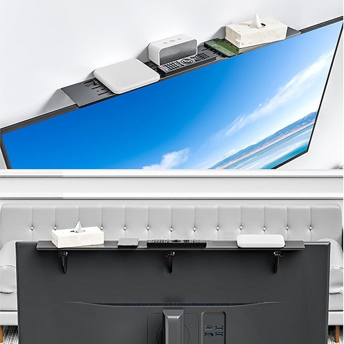 HEEPDD TV Top Shelf, Adjustable Computer Screen Floating Stand for Soundbar Gaming Routers No Drill Steel Monitor Storage Organizer Space Saving Cable Management Rack
