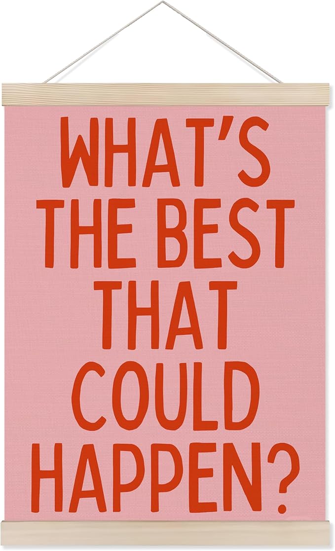 Welshower Boho Motivational Positive Poster Hanger Frame, What's the Best That Could Happen Positive Affirmations Wall Art Prints Decor for Living Room Bedroom Home Office Framed, 12x16 Inch（pink）