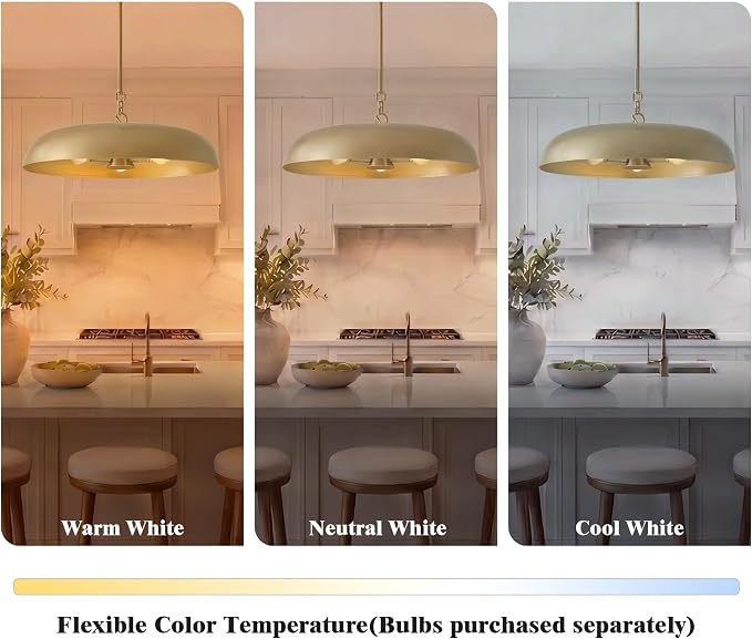 Large Pendant Lights Kitchen Island 20.4in, Gold Dining Room Fixture | 3-light hanging dome chandelier, modern all-metal frame, adjustable 18-54in downrod, E12 40W base, for over table bar cafe