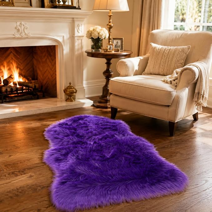 EasyJoy Faux Sheepskin Rug, Fluffy Faux Fur Rug, Ultra Soft Shag Area Rug with Non-Slip Backing for Bedroom, Living Room, Nursery, Kids Room(2 x 3 ft Sheepskin, Dark Purple)
