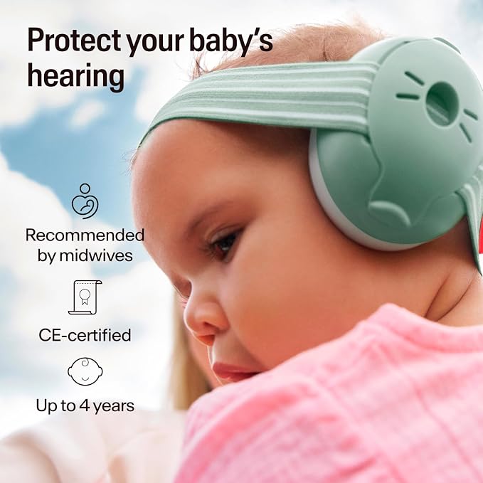 Alpine Muffy Baby Ear Protection for Babies and Toddlers up to 48 Months - CE & ANSI Certified - Noise Reduction Earmuffs - Comfortable Baby Headphones Against Hearing Damage & Improves Sleep - Sage