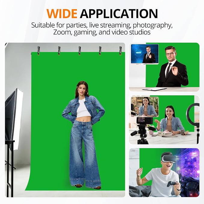 Green Screen Backdrop Kit, 5×7ft Portable Greenscreen Background with Adjustable T-Shaped Stand, 5 Clamps, Carrying Bag for Parties, Streaming, Photography, Zoom, Gaming, Video Studio