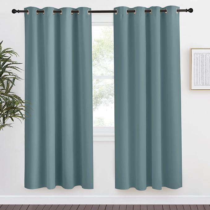 NICETOWN Blackout Greyish Blue Curtains & Drapes for Living Room, 1 Panel, W55 x L78, Thermal Insulated Solid Grommet Sound Reducing Energy Saving Window Treatments for Porch/Hall