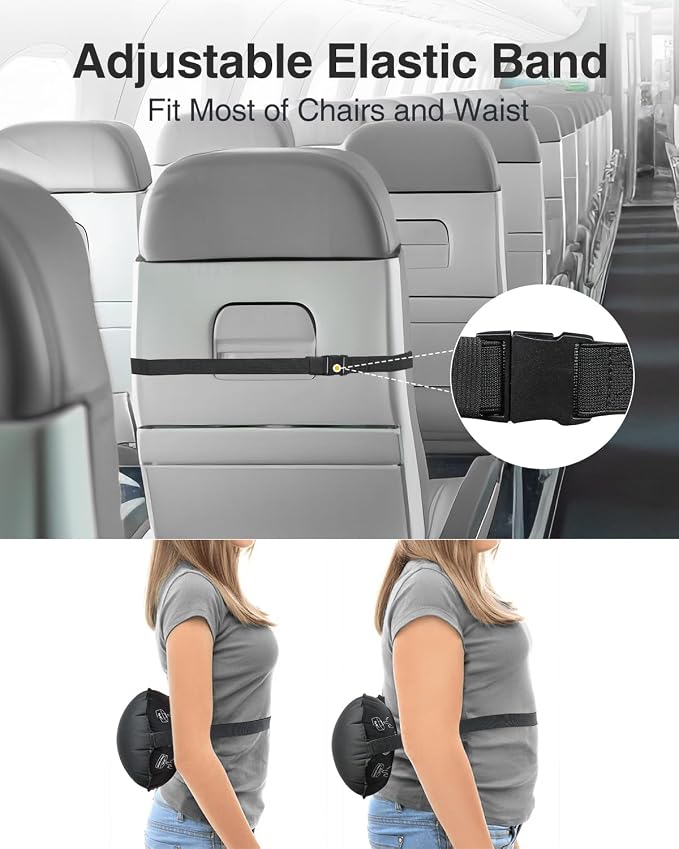 Luxtude Inflatable Lumbar Pillow for Airplane Travel, Lumbar Support Pillow for Office Chair/Car, Self-Inflating Travel Airplane Pillows, Back Support Pillows for Reducing Back/Neck Pain