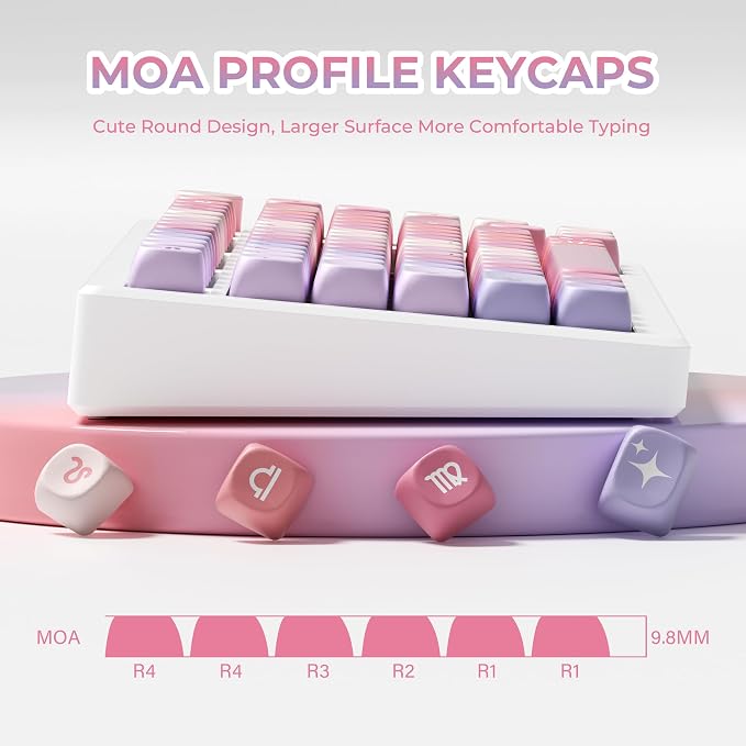 OHY XVX MOA Profile Keycap Set,12 Zodiac Series Dye-Sublimation PBT Material, Cute Purple Gradient Design, Compatible with MX Switches Mechanical Gaming Keyboards- Gradient Purple