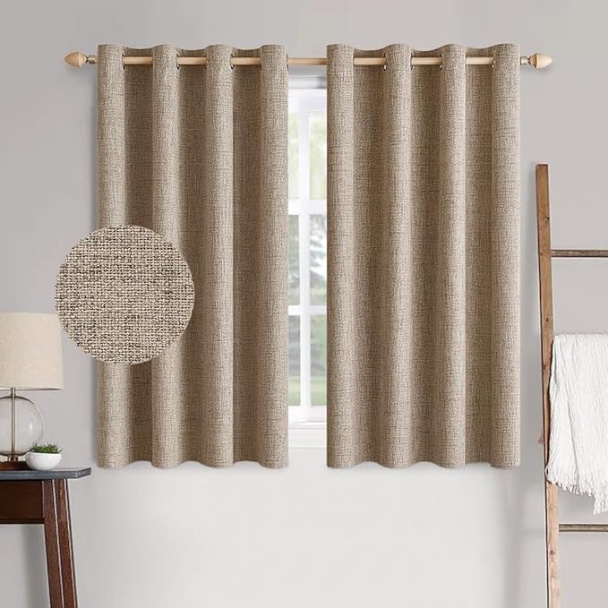 MIULEE 100% Blackout Linen Textured Curtains for Bedroom Solid Thermal Insulated Copper Brown Grommet Room Darkening Curtains & Drapes Luxury Decor for Living Room 52 x 45 Inch (2 Panels)