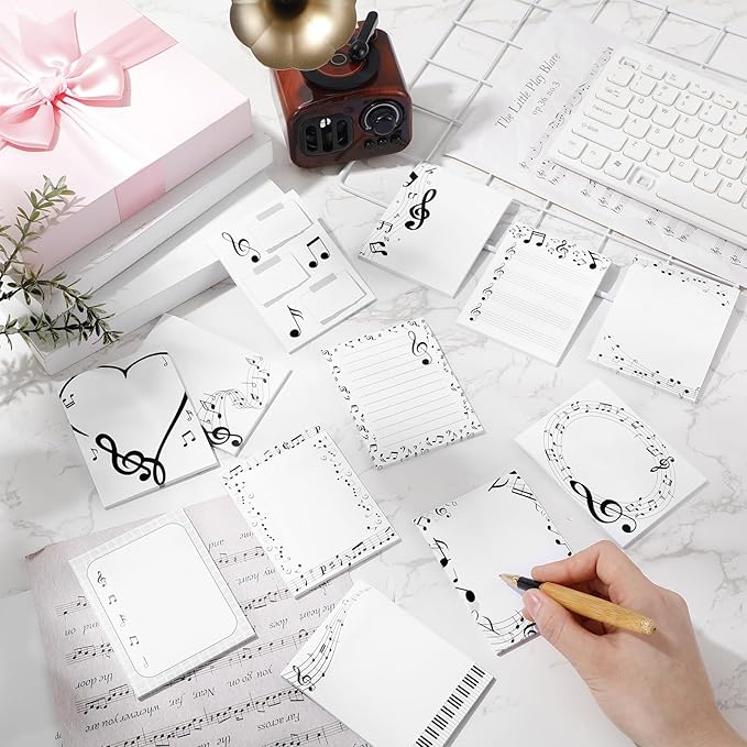 12 Pcs Music Sticky Notes Musical Note Pads Funny Memo for Music Teacher Appreciation Gifts Party Favor Musical Message Reminder Christmas Small Supplies Home Office