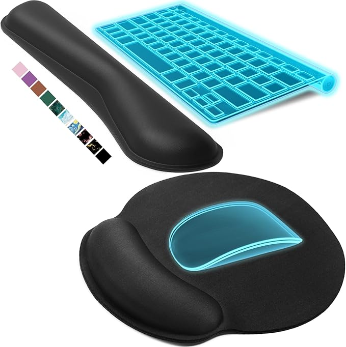 KTRIO Ergonomic Keyboard Wrist Rest & Mouse Pad with Wrist Rest, Black | Memory Foam Wrist Support, Ergonomic Design, Non-Slip Base, Office and Home Use