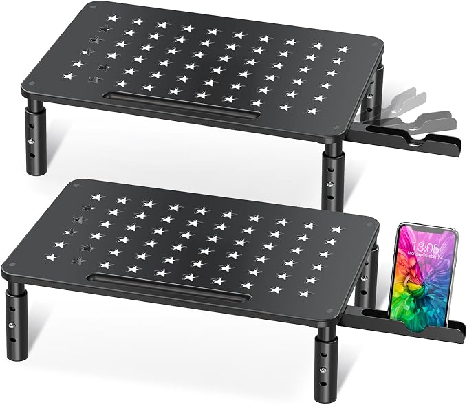 Zimilar 2 Pack Monitor Stand , 3 Height Adjustable Stand with Star Mesh | for Computer, Laptop, Printer, Notebook, iMac, Premium Metal Monitor Risers for 2 Monitors