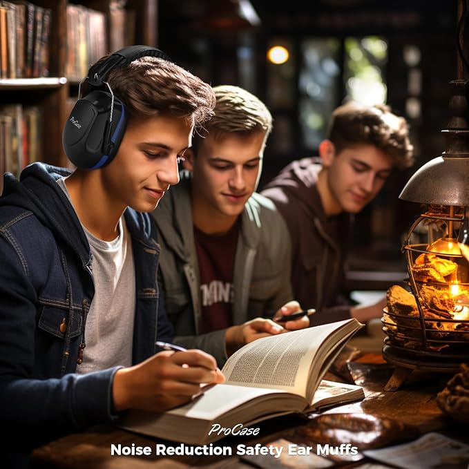 ProCase NRR 28dB Noise Reduction Ear Muffs, Foldable Adjustable Passive Noise Cancelling Headphones for Adults Kids Autism, Hearing Protection for Shooting, Construction, Mowing, Studying -Blue