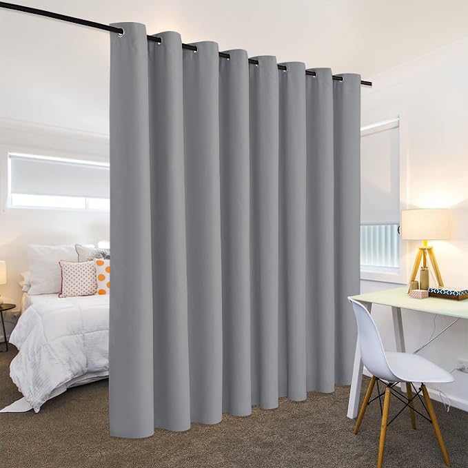 RYB HOME Room Divider Curtains Blackout, Total Privacy Curtains Screen Partition, Noise Block & Thermal Insulated Drapes for Bedroom Sliding Door Backdrop, W 180 x L 108 inch, Sliver Grey, 1 Pc