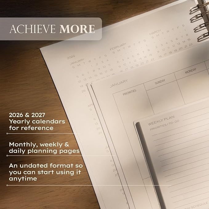 Anecdote Planner 2026 (8.5" x 10") Spiral Yearly Planner - 2026 Planner Weekly and Daily - Features a Library Buckram Cover, Brass and A4 Size Bleed-Resistant Paper - Organize All 52 Weeks. Start Anytime – Blossom