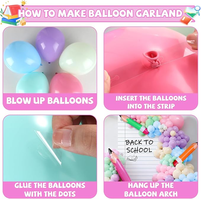 Welcome Back to School Party Decor Rainbow Balloons Arch Kit with Pencil Balloon Backdrop Giant Inflatable Pencil Notebook Photo Props for First Day of School Kindergarten Classroom Supplies(Pastel)