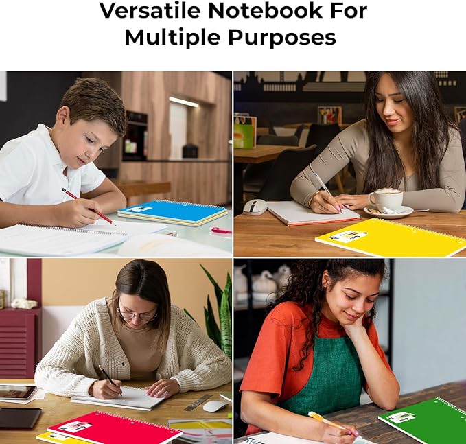 Rosmonde Spiral Notebooks, 24 Pack, 1 Subject Notebook, Wide Ruled, 70 Sheets, 8 x 10-1/2", 3 Hole Punched, Bulk Single Subject Spiral Notebook Bulk, School Supplies, Assorted Colors Pack of Notebooks