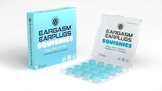 Eargasm Squishies - Blue Moldable Multipurpose Noise Reduction Noise Cancelling Waterproof Airtight Ear-Plugs for Sleeping, Snoring, Working, Studying, Swimming and More - Storage Case Included