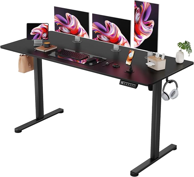 Furmax Electric Standing Desk, 55 x 24 Inches Sit Stand up Desk, Sit Stand Height Adjustable Home Office Desk with 4 Height Position Memory (Black, 55)