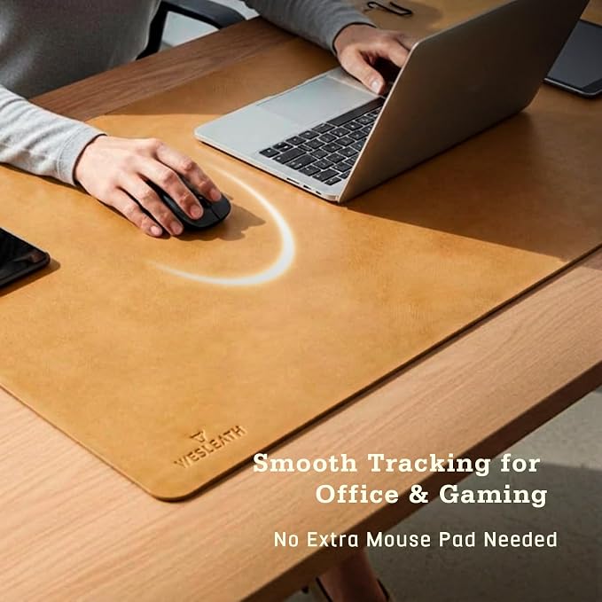 Premium Leather Desk Mat, Full Grain Leather Desk Pad Protector & Desk Blotter, Waterproof Non-Slip Writing Surface for Keyboard, Mouse & Laptop, Desk Pad for Home & Office (Tan, Medium)