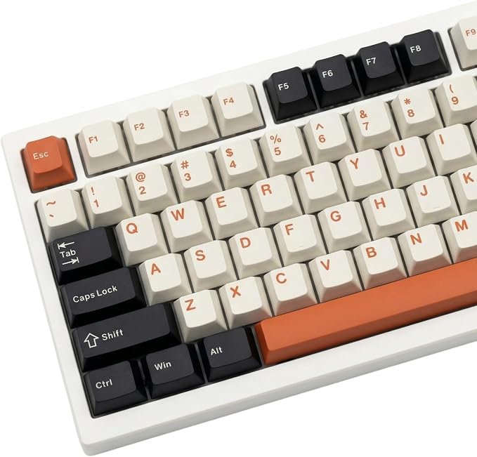 130 Keys PBT Keycaps Set, Double Shot Cherry Profile Custom Keycaps, Black White Brown Retro Style Keycap Set for Mechanical Keyboard 60% 65% 75% 87% 96% 104% Layout, MX Switches