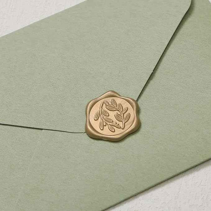 UNIQOOO Wax Seal Stickers - Olive Branch Wedding Invitation Envelope Seal Stickers, 50 Pcs Self- Adhesive Prosecco Metallic Light Gold Stickers, Perfect for Invitation, Christmas, Gift Wrapping
