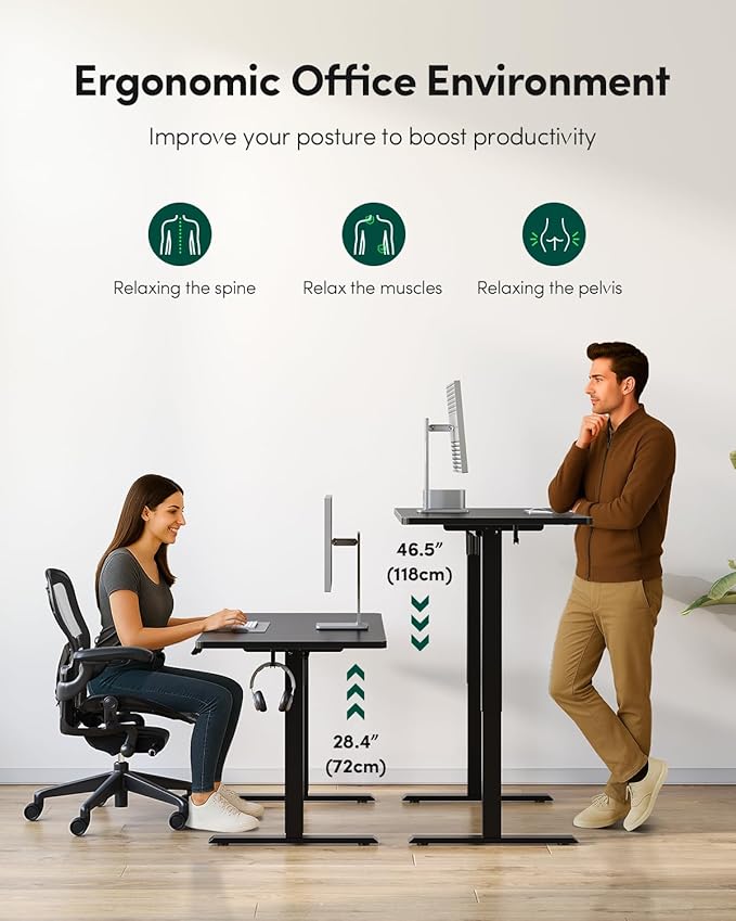 FEZIBO One-Piece Standing Desk, 48"x24" Seamless Tabletop Electric Height Adjustable for Home Office, Study Rooms & Multi-Device Workstations, Black