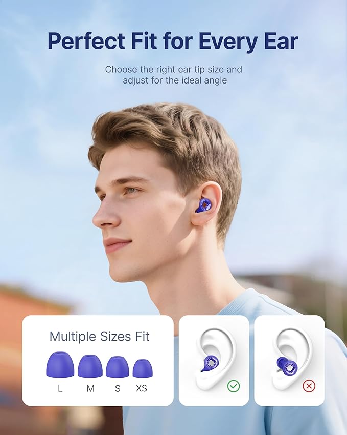 Ear Plugs for Sleeping Noise Cancelling, 45dB Reusable Earplugs for Noise Reduction, Hearing Protection Ear Plugs with 8 Ear Tips, Soft Silicone Earplugs for Sleep, Concerts, Snoring, Study (Blue)