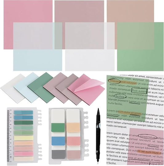 Vuzvuv 620 Sheets Transparent Clear Sticky Notes with Pen,3x3 Inch Bulk Translucent Sticky Notes Set for Bible Tabs, Book Tabs, Office School Supplies(Green Pink)
