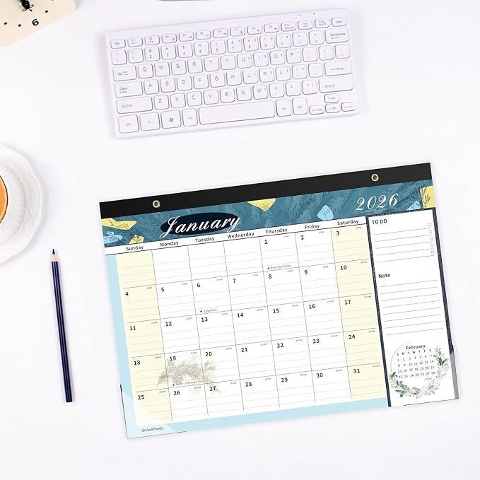 Desk Calendar 2026, 18 Months Calendar Runs from January 2026 to June 2027 Large 17 x 12 inch Desktop or Wall Monthly Calendar Planner for Home School or Office, Scenery