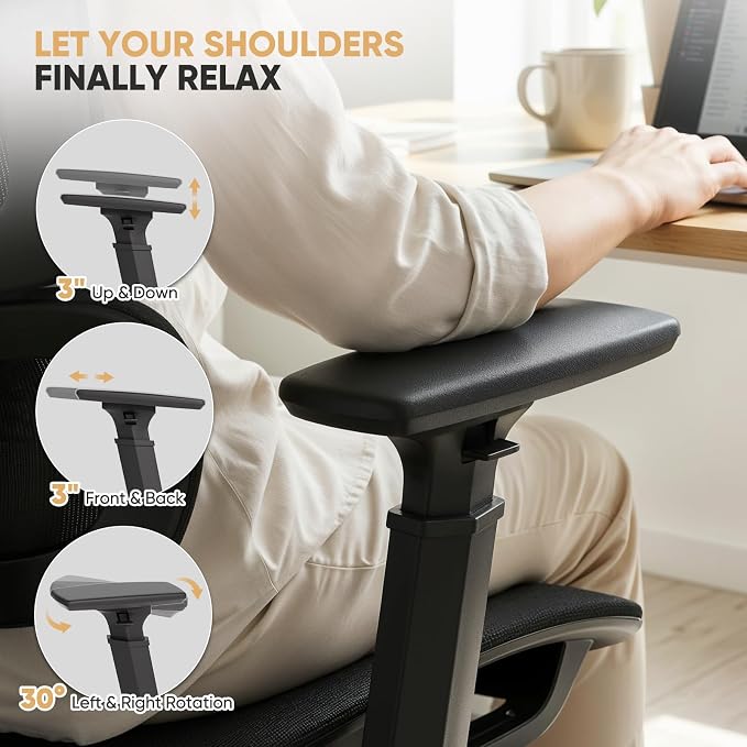 Magshion Mesh Office Chair, Ergonomic Desk Chair, Swivel Executive Chair | Adjustable Headrest, 3D Armrests, Tilt Lock, Lumbar Support, 350 LBS Capacity, for Home, Office