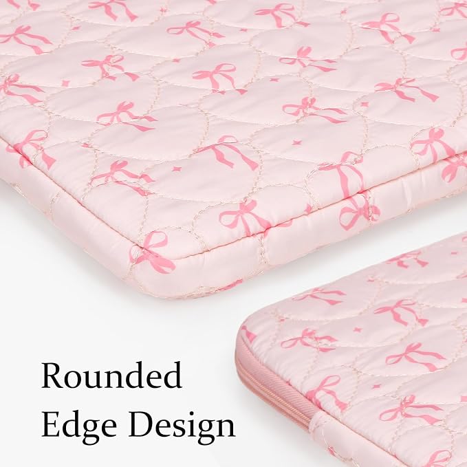 Cute Bow Puffy Laptop Sleeve 13-15 Inch Cute Quilted Laptop Protective Case Padded Bow Computer Sleeve for MacBook
